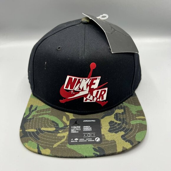 Air Jordan Pro Hat Men Black Red Camouflage Jumpman Nike Air Snap Back Cap New‎ - Picture 1 of 8